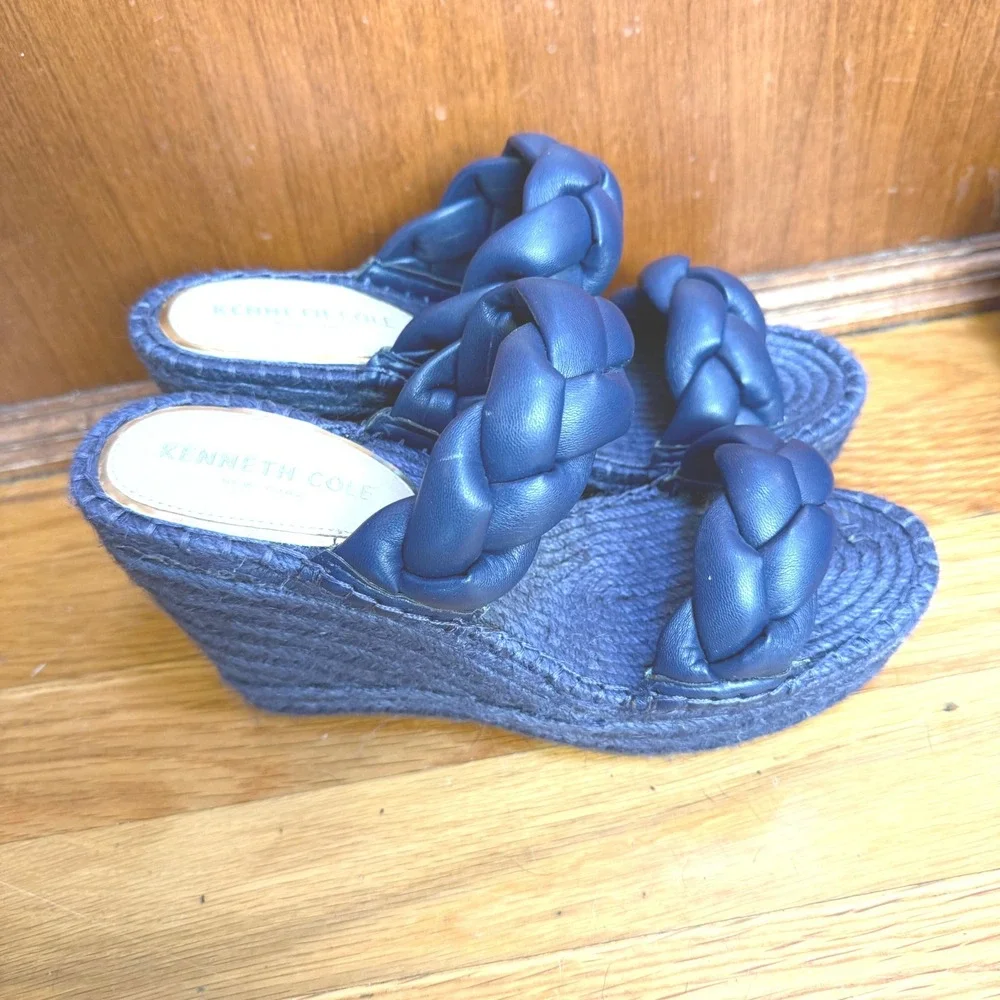 Kenneth Cole Olivia‎ Braid Navy Blue Espadrille Wedge Sandals Womens Size 7M
